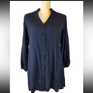 Vintage Jaclyn Smith Navy Blue Button Down Tunic w/ 3/4 Sleeves.